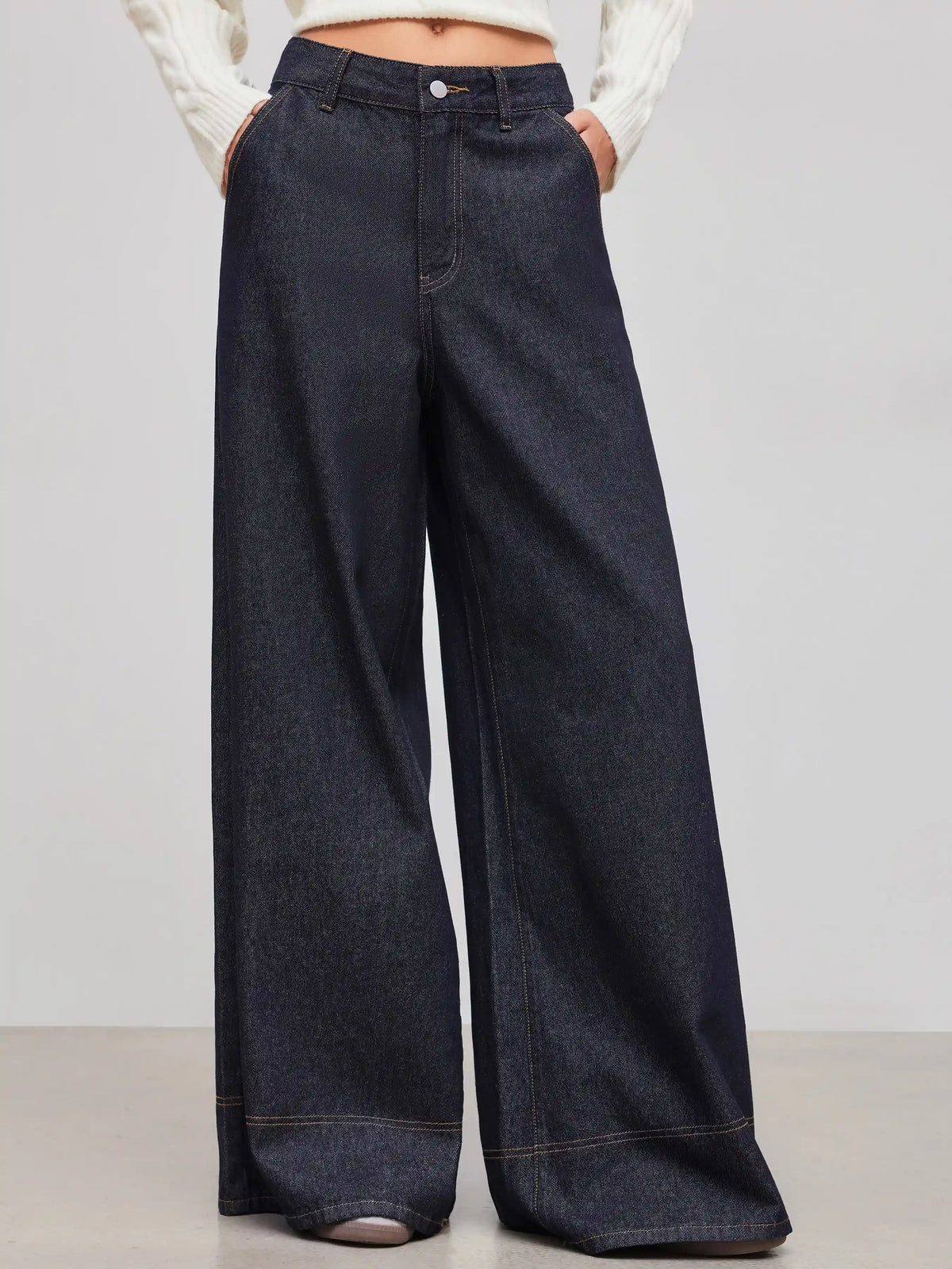 Cider Denim Low Rise Solid Pocket Baggy Jeans