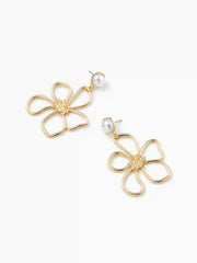 FLOWER & FAUX PEARL DROP EARRINGS