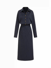 Striped Collar Button Front Maxi Dress