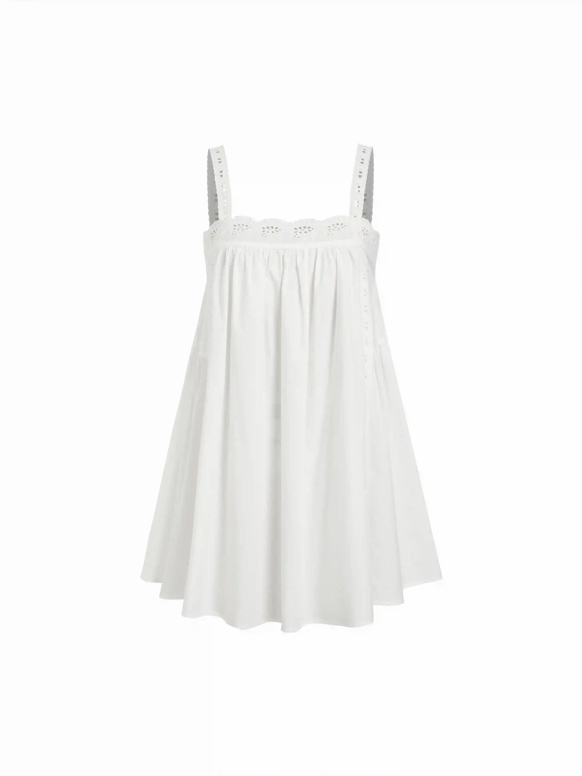 Cotton Square Neck  Eyelet Smock Mini Nightdress