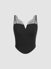 Woven Solid Lace Crop Tank Top