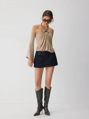 Halter Neckline Draped Metal Detail Top