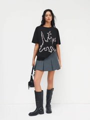 Cotton-blend Cat Oversized Short Sleeve Tee