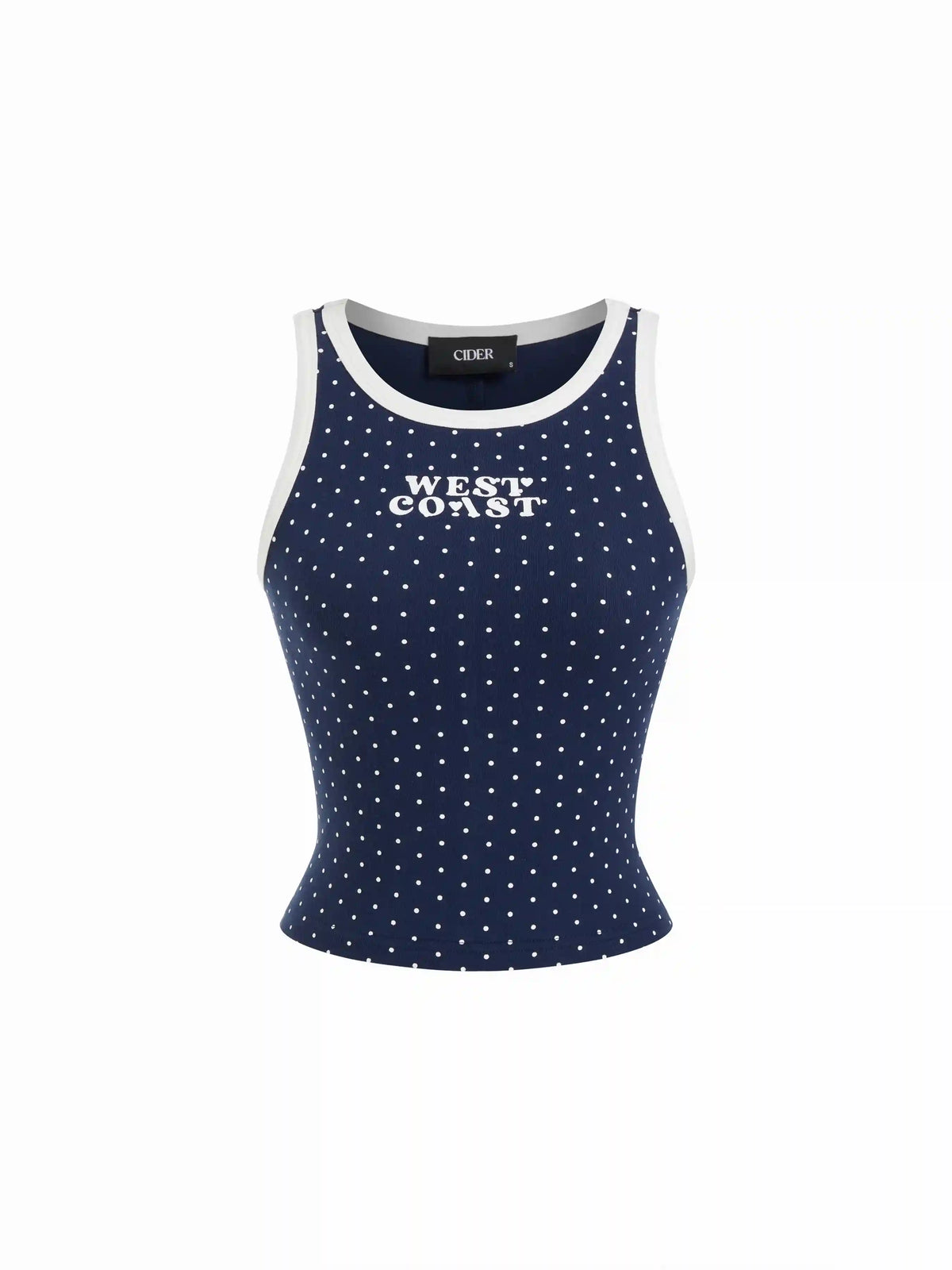 West Coast Cotton-blend Polka Dot Scoop Neckline Contrasting Binding Tank Top