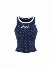 West Coast Cotton-blend Polka Dot Scoop Neckline Contrasting Binding Tank Top