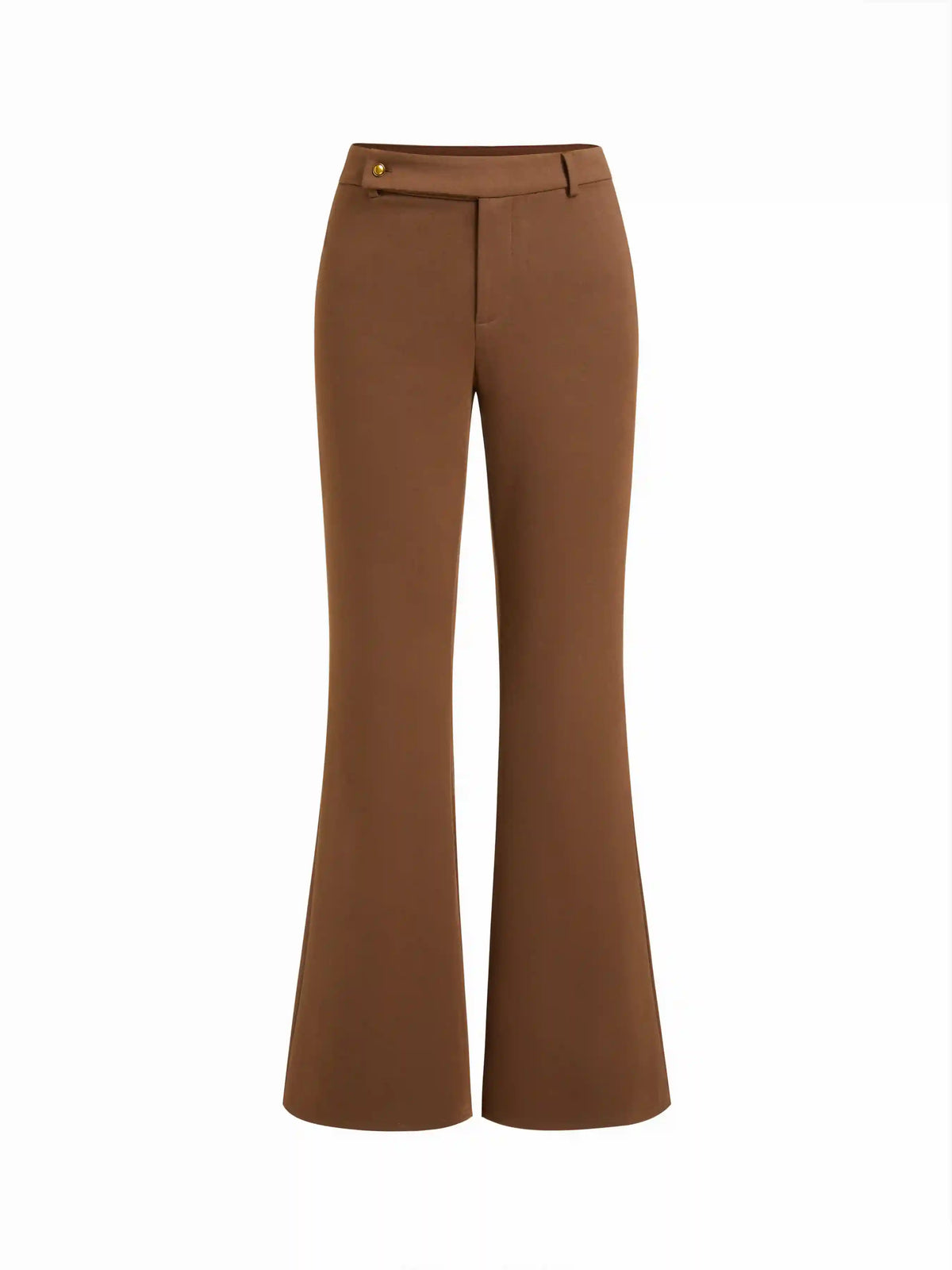 Low Rise Solid Flared Trousers With Metal Button
