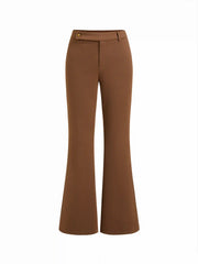 Low Rise Solid Flared Trousers With Metal Button