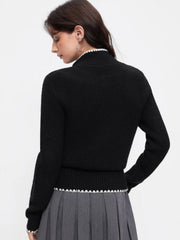 Knit High Neck Bowknot Contrasting Binding Top