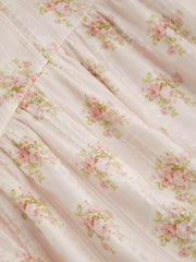 Cotton Square Neck Ditsy Floral Lace Up Maxi Dress