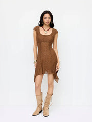 Scoop Neckline Asymmetrical Hem A-line Mini Dress