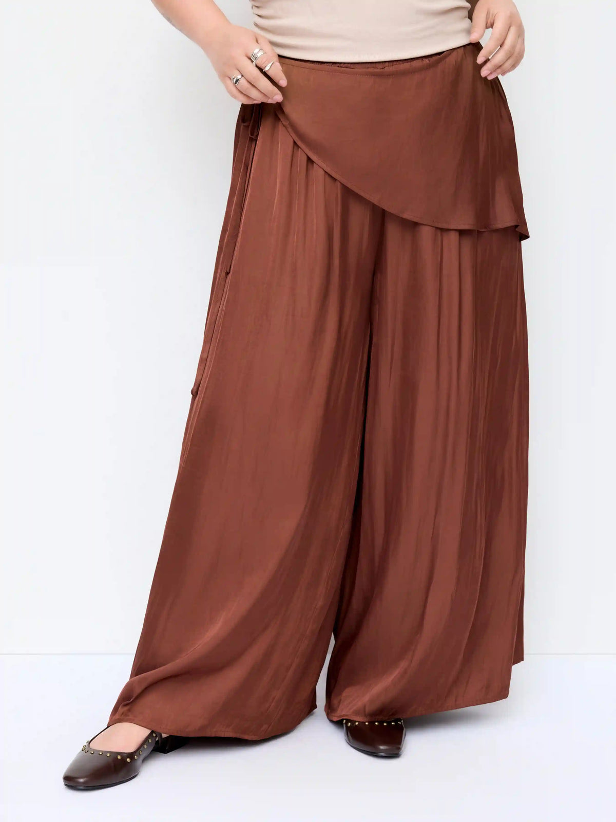Mid Rise Wrap Belted Wide Leg Trousers Curve & Plus
