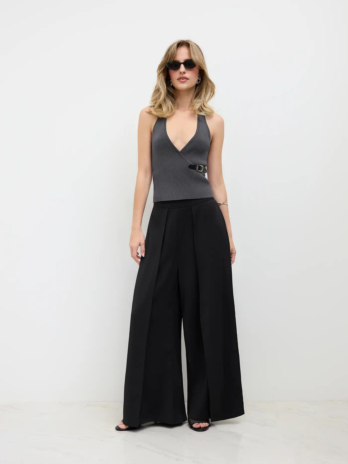 High Rise Cropped Wide Leg Trousers