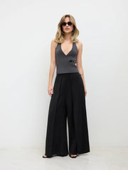 High Rise Cropped Wide Leg Trousers