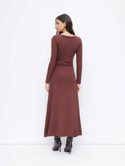 Scoop Neckline Long Sleeve Twist Split Side Maxi Dress