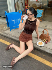 Suede Low Rise Solid Button Mini Skirt