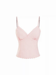 Cotton-blend Gingham Sweetheart Shirred Lace Trim Cami Top