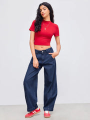 Cider Denim Mid Rise Solid Barrel-leg Jeans