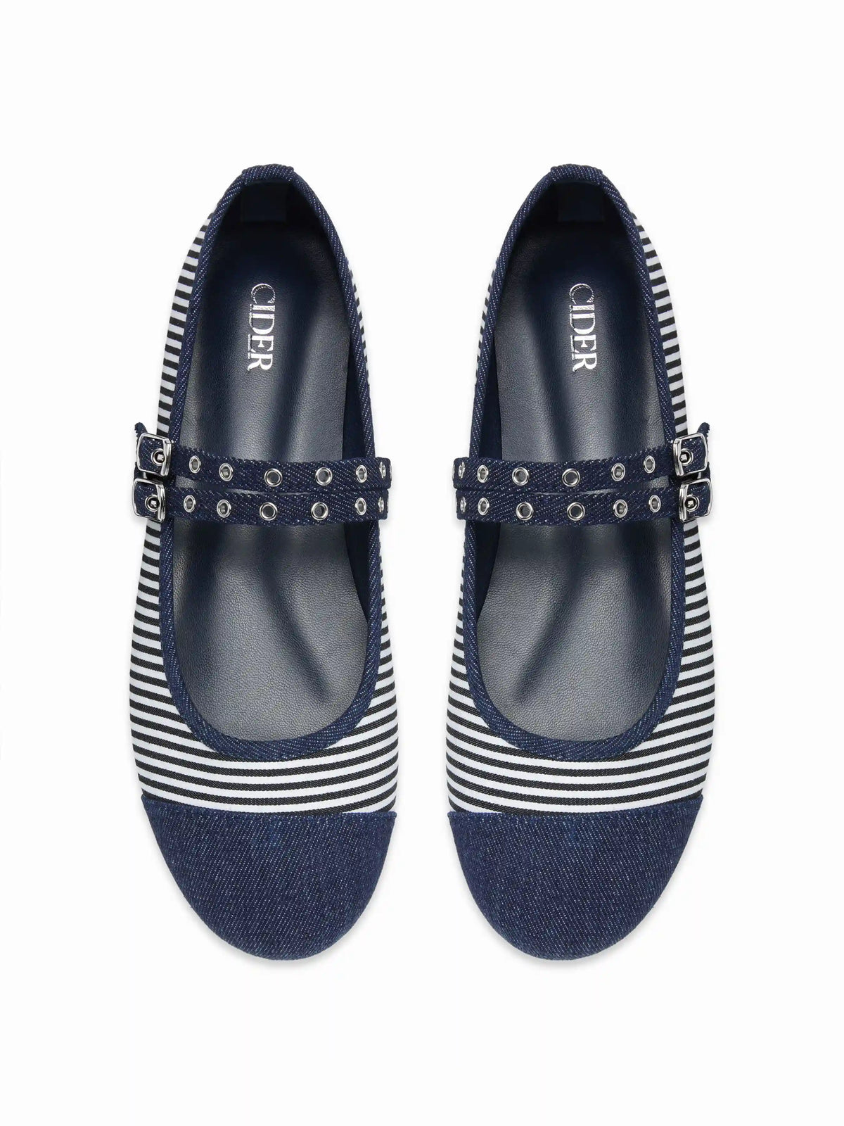 STRIPED DOUBLE STRAP MARY JANE FLATS