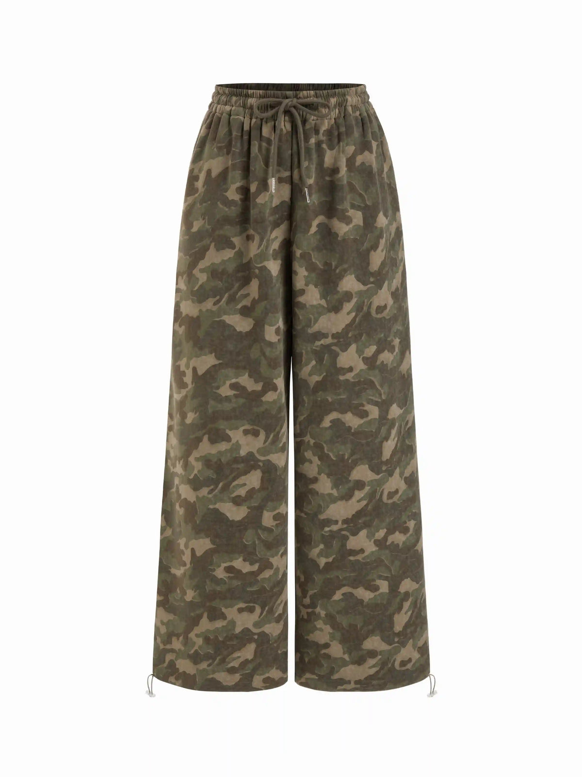 Camo Mid Rise Drawstring Wide Leg Trousers