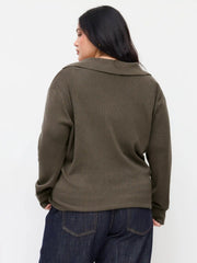 Two Piece Knit Wool-blend Solid Tank Top & V-Neck Collar Long Sleeve Top Curve & Plus