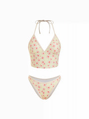 Halter Neckline Floral Tie Back Cheeky Bikini Set