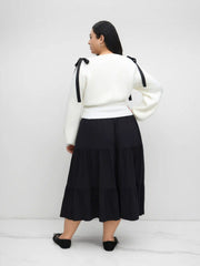 Knit Boat Neck Bowknot Sweater Curve & Plus