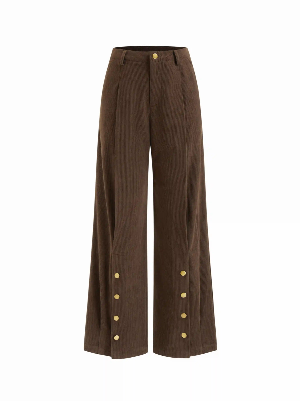 Corduroy Mid Rise Metal Button Straight Leg Trousers