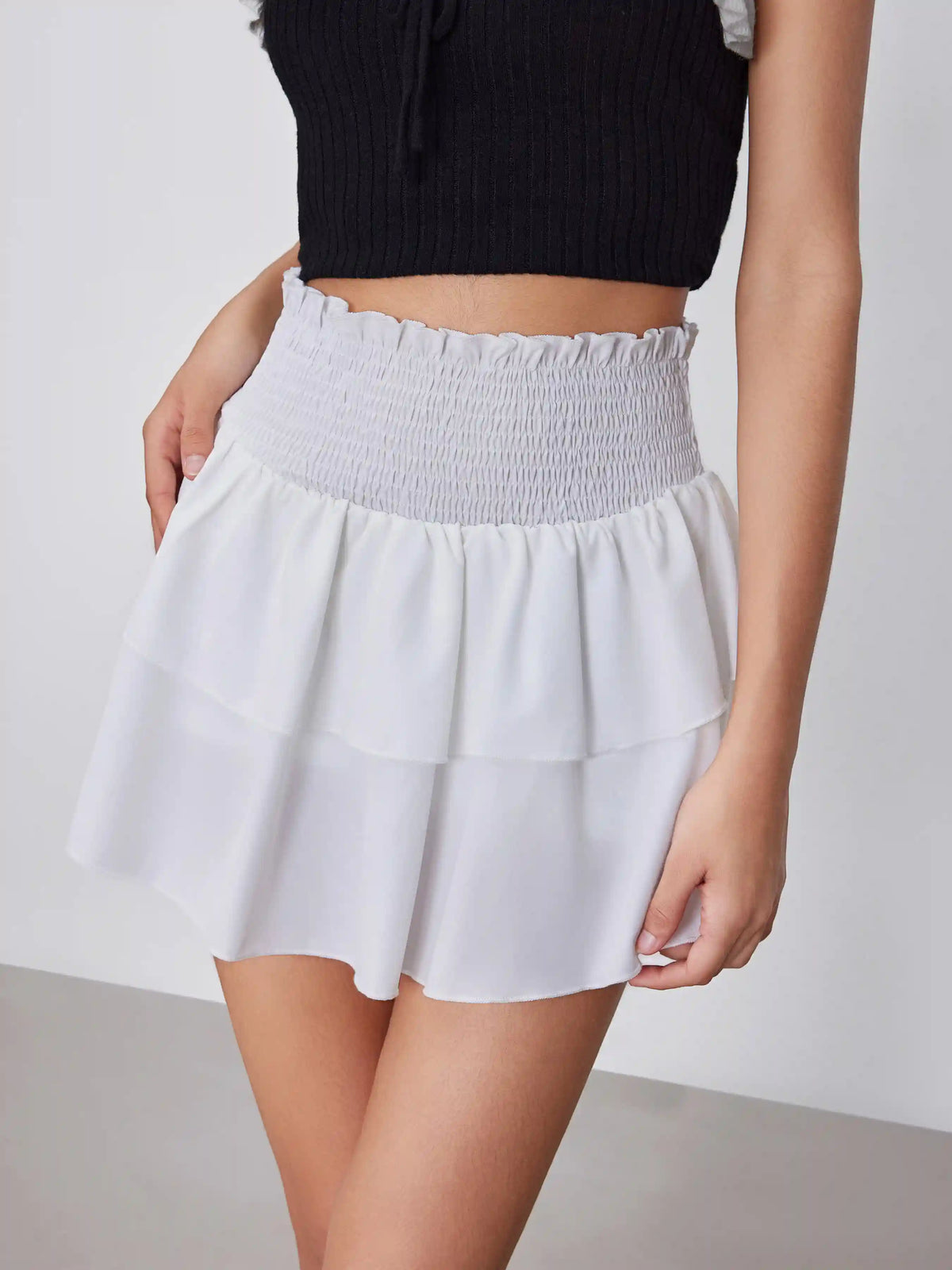 Shirred Ruffle Tiered Skort