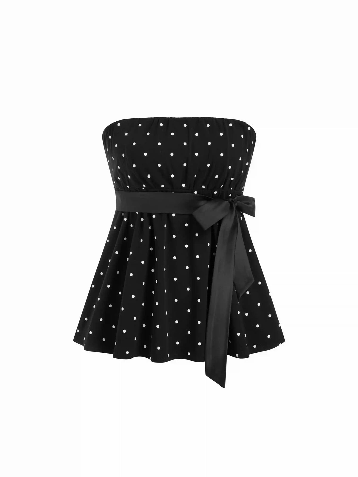 Cotton-blend Polka Dot Satin Bow Belt Bandeau Top