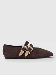DOUBLE STRAP FAUX SUEDE-EFFECT FLATS