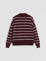 Wool-blend V-neck Striped Knitted Long Sleeve Top