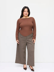 Stretchy Plaid Mid Rise Straight Leg Trousers Curve & Plus