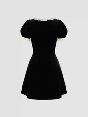Velvet Square Neck Solid Bowknot Mini Dress