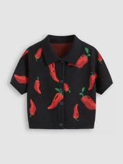 Knit Collar Pepper Button Short Sleeve Top