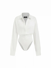 Cotton-blend Collar Shirt Bodysuit