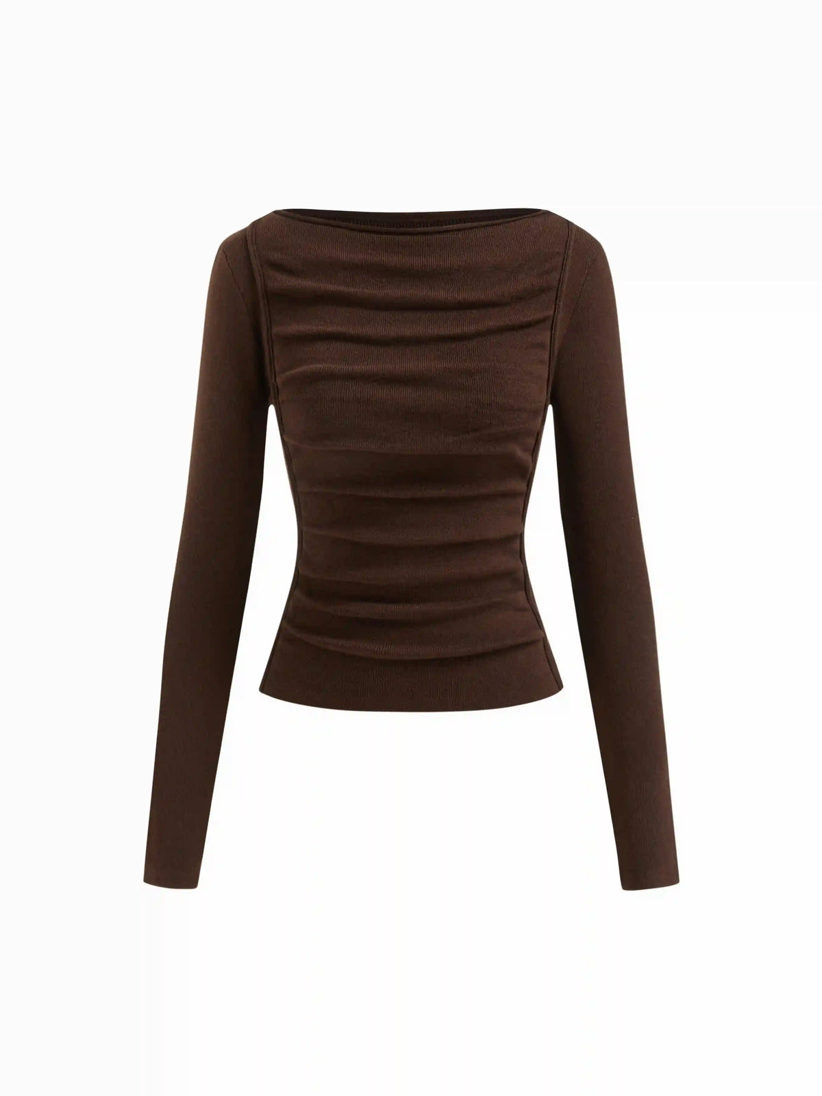 Wool-blend Knit Boat Neck Ruched Long Sleeve Top