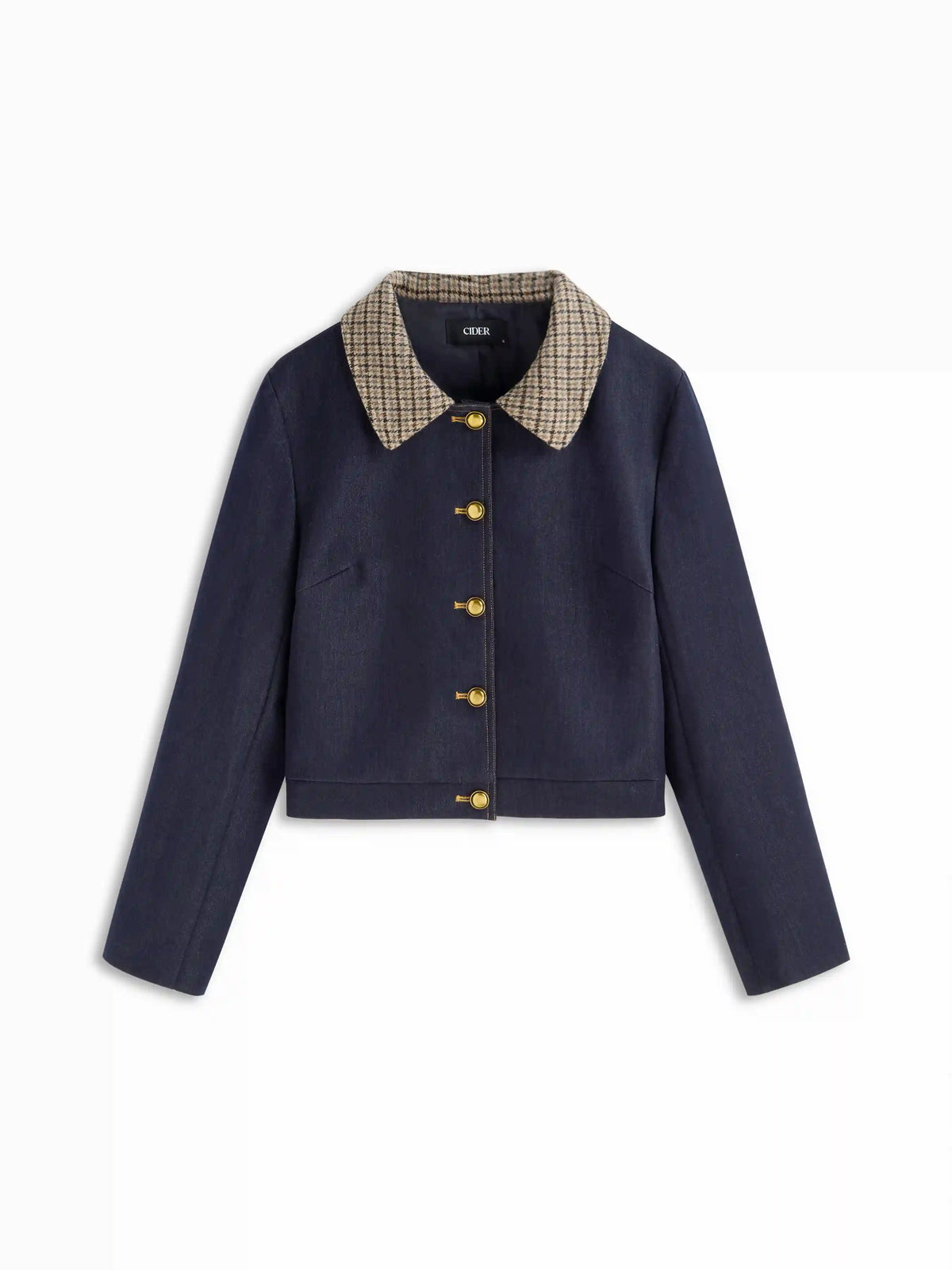 Plaid Collar Two Tone Button Oversized Crop Shacket