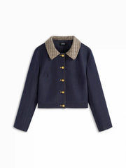 Plaid Collar Two Tone Button Oversized Crop Shacket