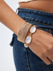 2PCS GEMSTONE & TEXTURED BRACELET SET
