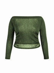 Boat Neckline Ruched Long Sleeve Tee & Cami Top Curve & Plus