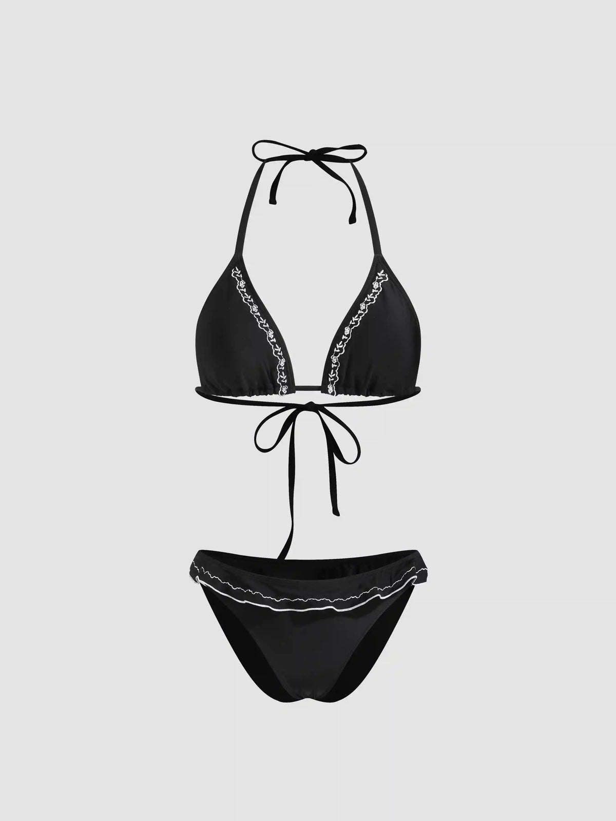 Floral Ruffle Triangle Cheeky Bikini Set