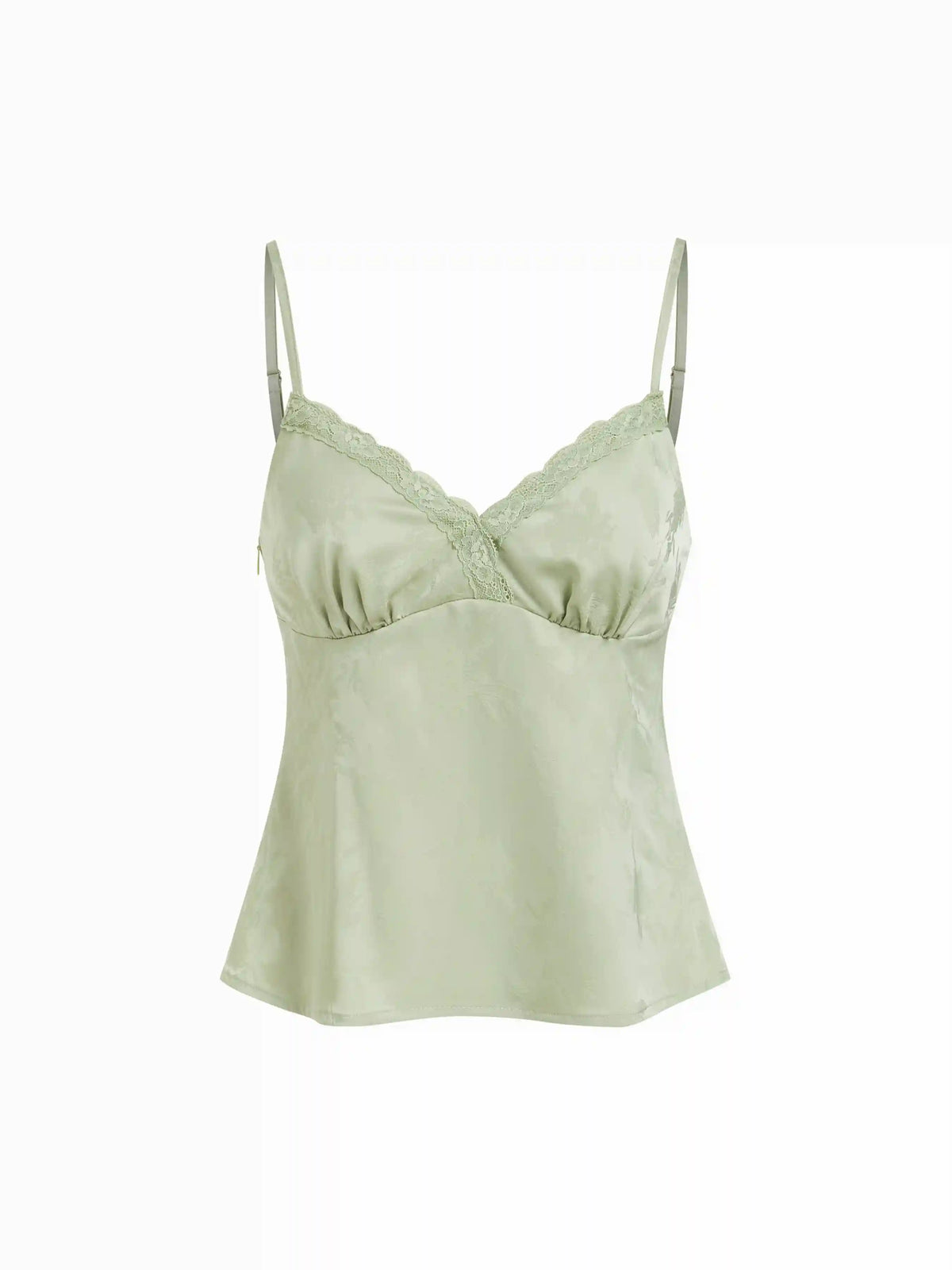 Silk Jacquard Sweetheart Neck Lace Trim Cami Blouse