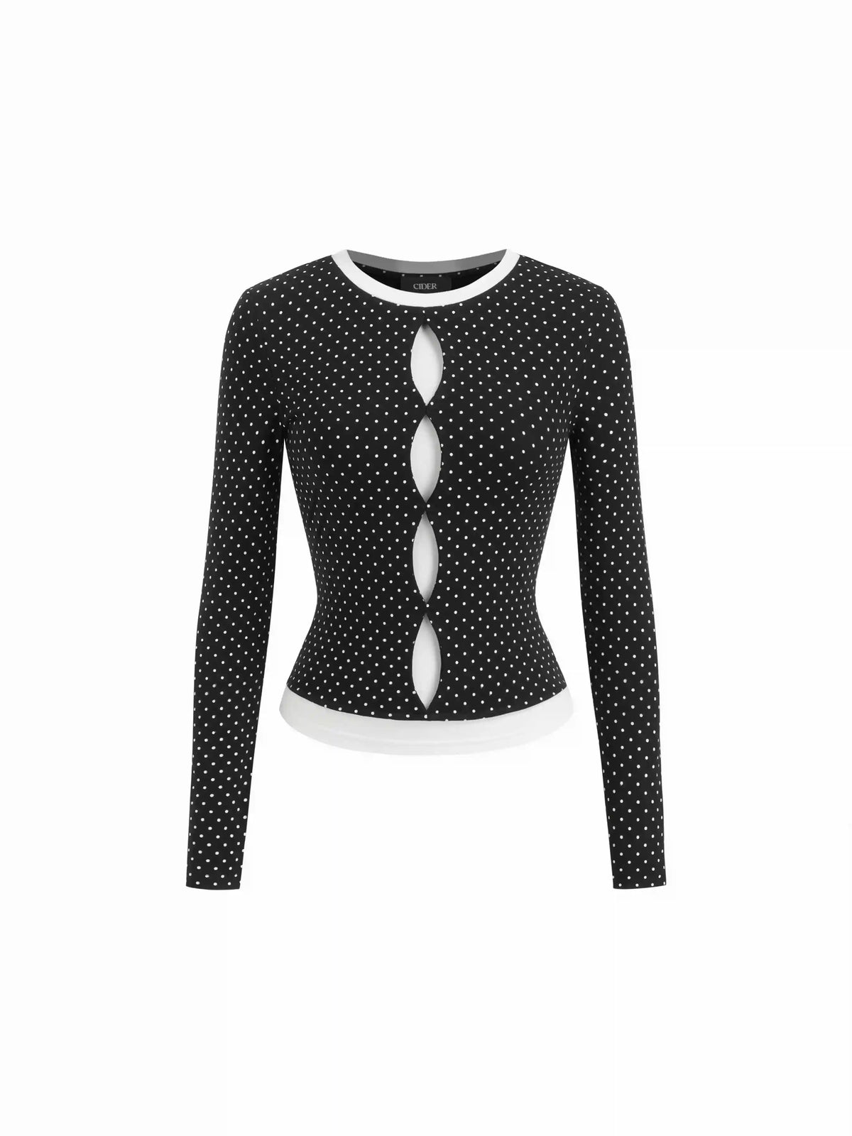 Cotton-blend Polka Dot Two Tone Cut Out Top
