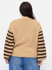 Knit Round Neckline Cat Striped Oversized Top Curve & Plus