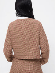 Tweed Houndstooth Round Neckline Long Sleeve Jacket