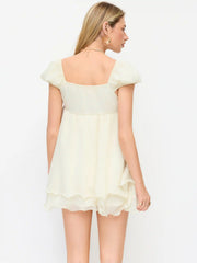 Chiffon Sweetheart Puff Sleeve Ruffled Knotted Babydoll Mini Dress