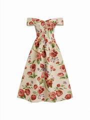 Jacquard Floral Sweetheart Off-shoulder Flared Midi Dress