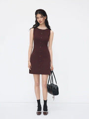 Knit Boat Neck Button Through Mini Dress