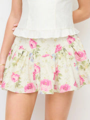 Textured Floral Ruffled Low Rise Flared Mini Skirt