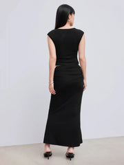Solid Tank Top & Ruched Maxi Skirt